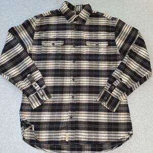 Jachs Flannel Shirt Men's M Black Taupe Plaid Heavy Long Sleeve Workwear Outdoor